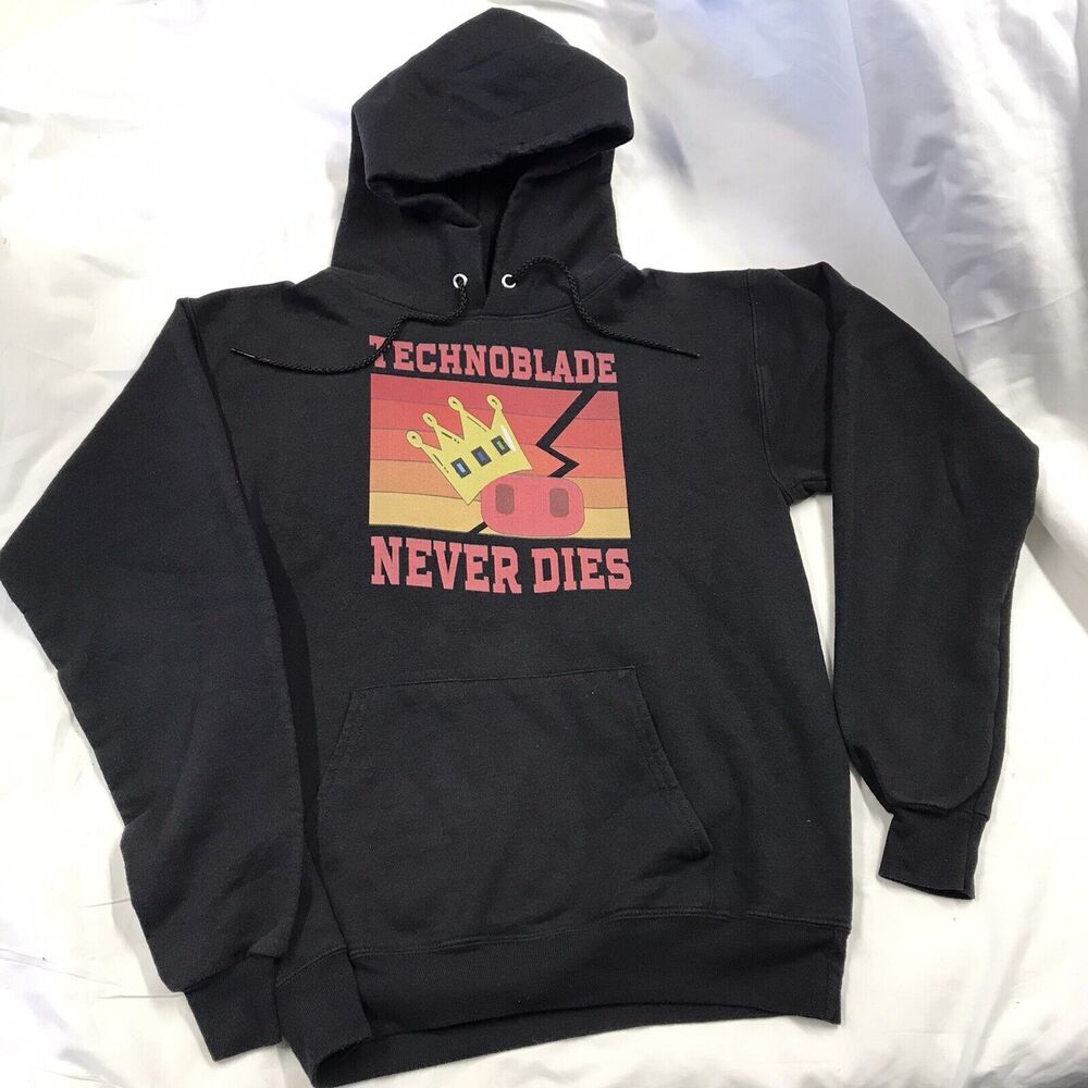 Technoblade Unisex Adult's Graphic Never Dies Pullover Hoodie Pig Black Small